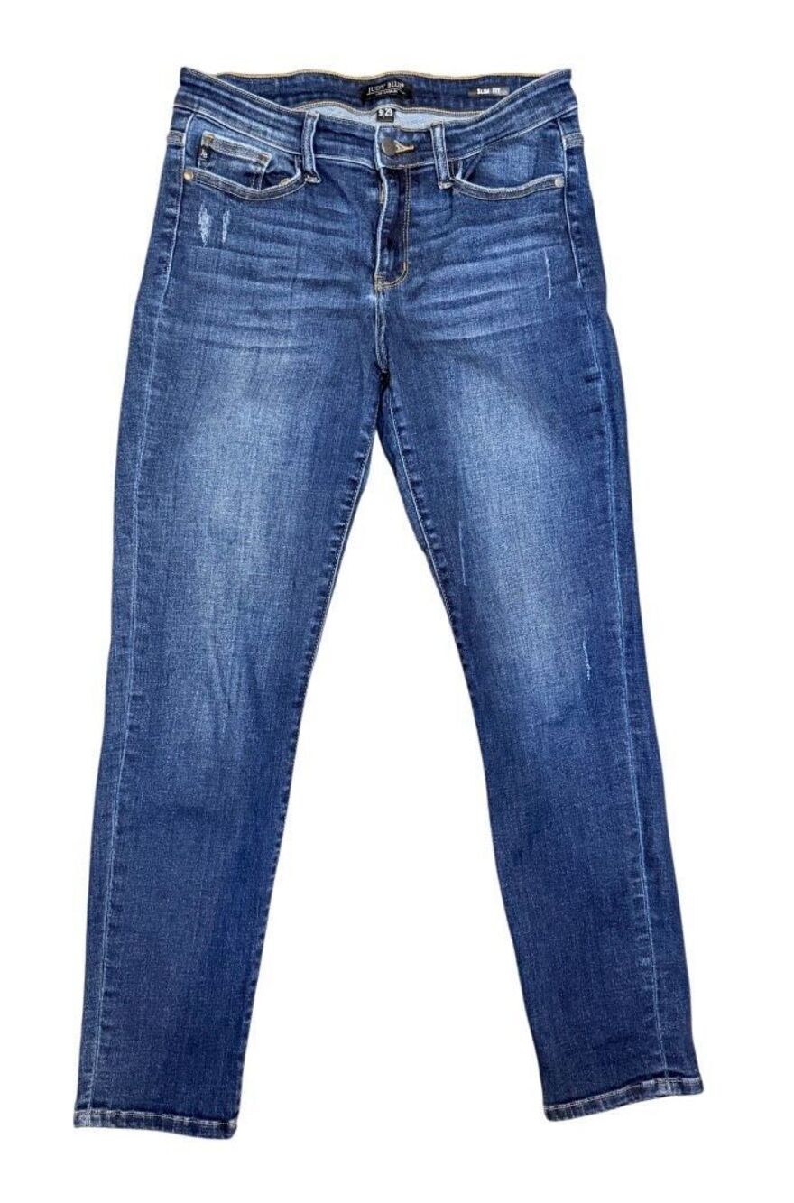 Judy Blue Denim Jeans Sz. 9/29 Slim Fit Dark Wash Style#JB82128DK Distressed
